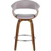 Vintage Mod 26" Swivel Counter Stool in Walnut Wood & Stone Fabric with Chrome Footrest (Set of 2)